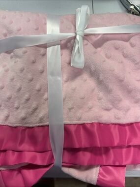 Pink Minky Dot Baby Blanket with Satin Ruffle Trim